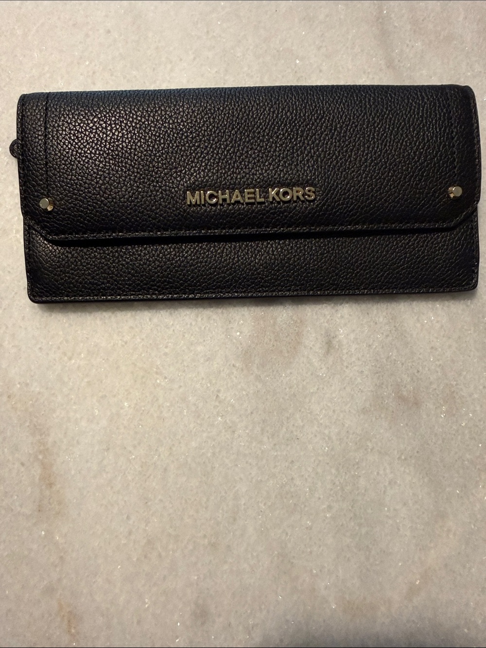 Michael Michael Kors Black Pebbled Leather Hayes Flat Wallet New